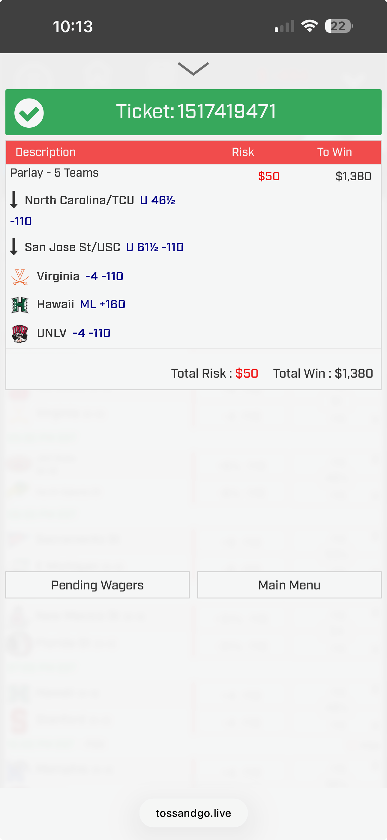 Bet slip