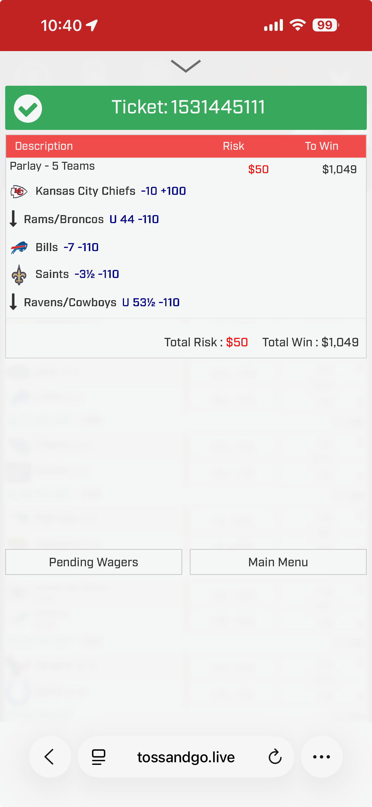 Bet slip
