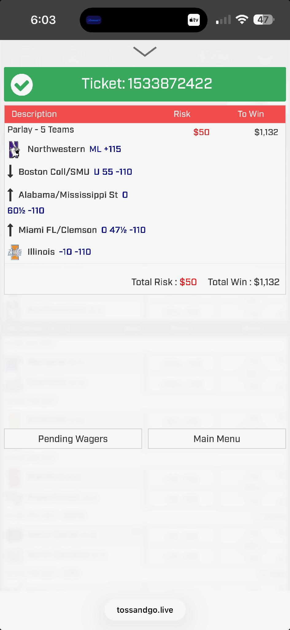 Bet slip