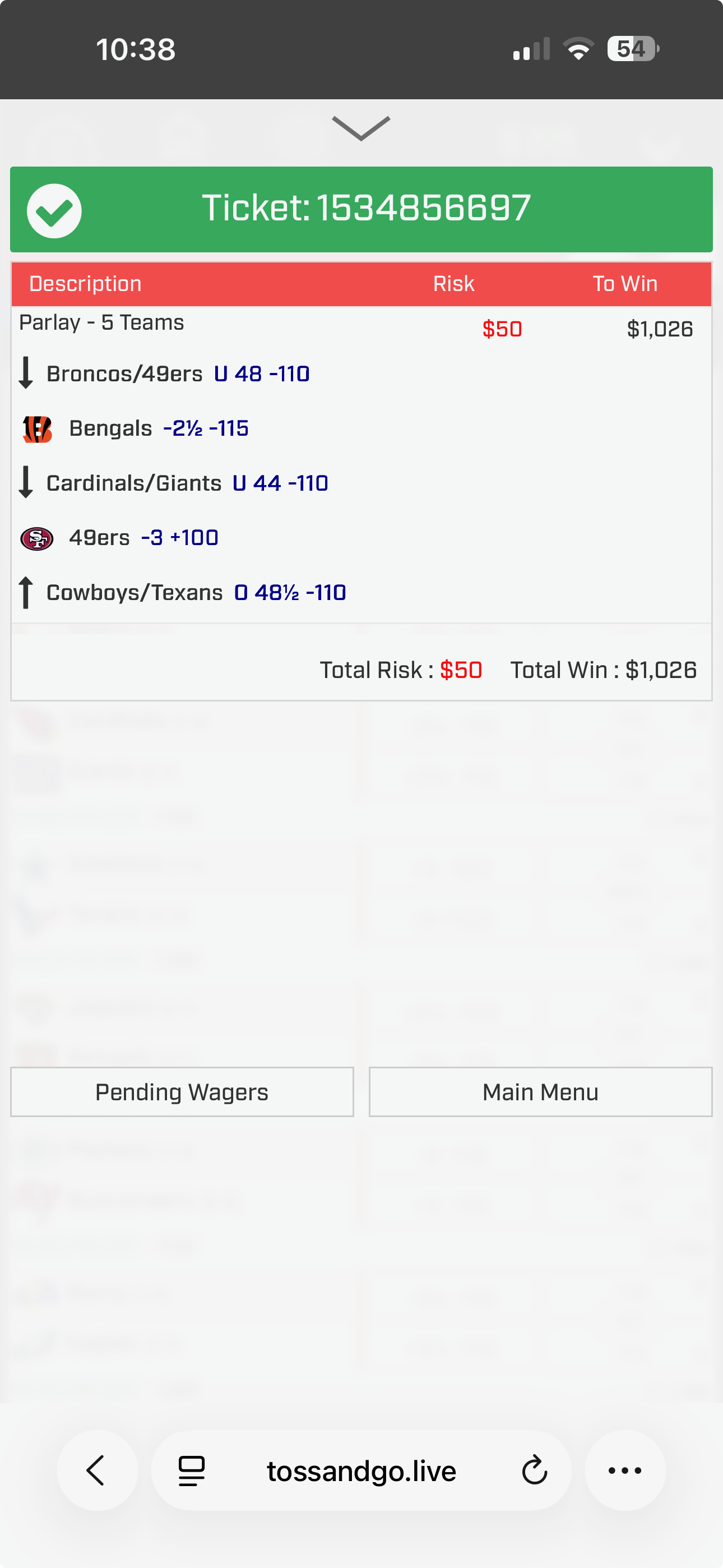 Bet slip