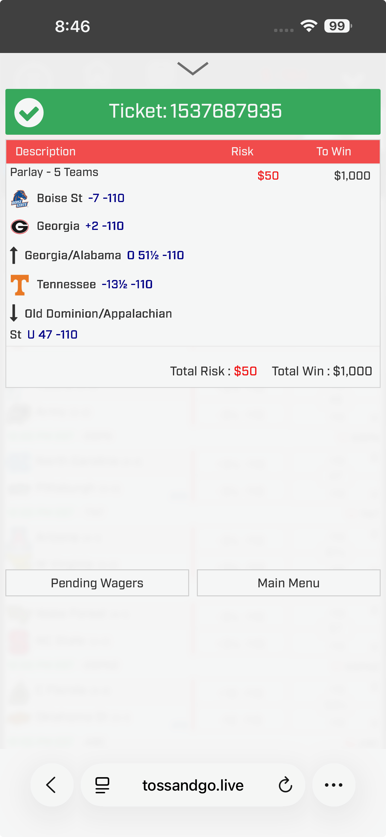 Bet slip