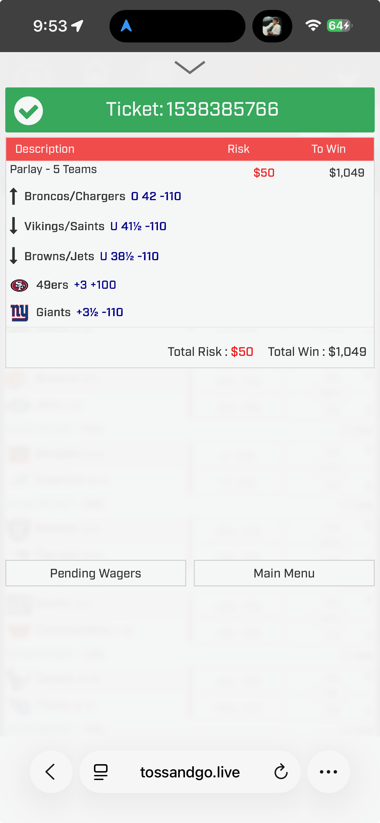 Bet slip