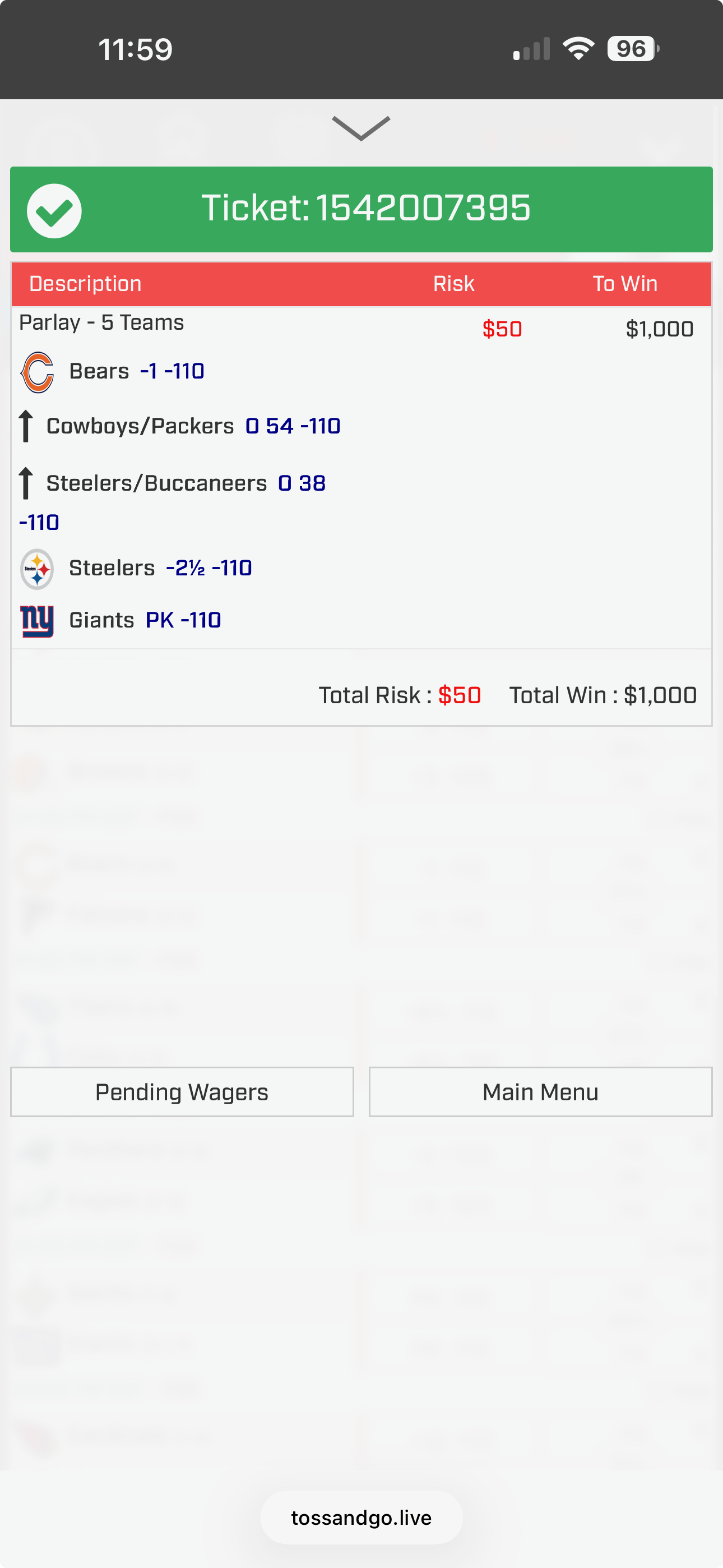 Bet slip