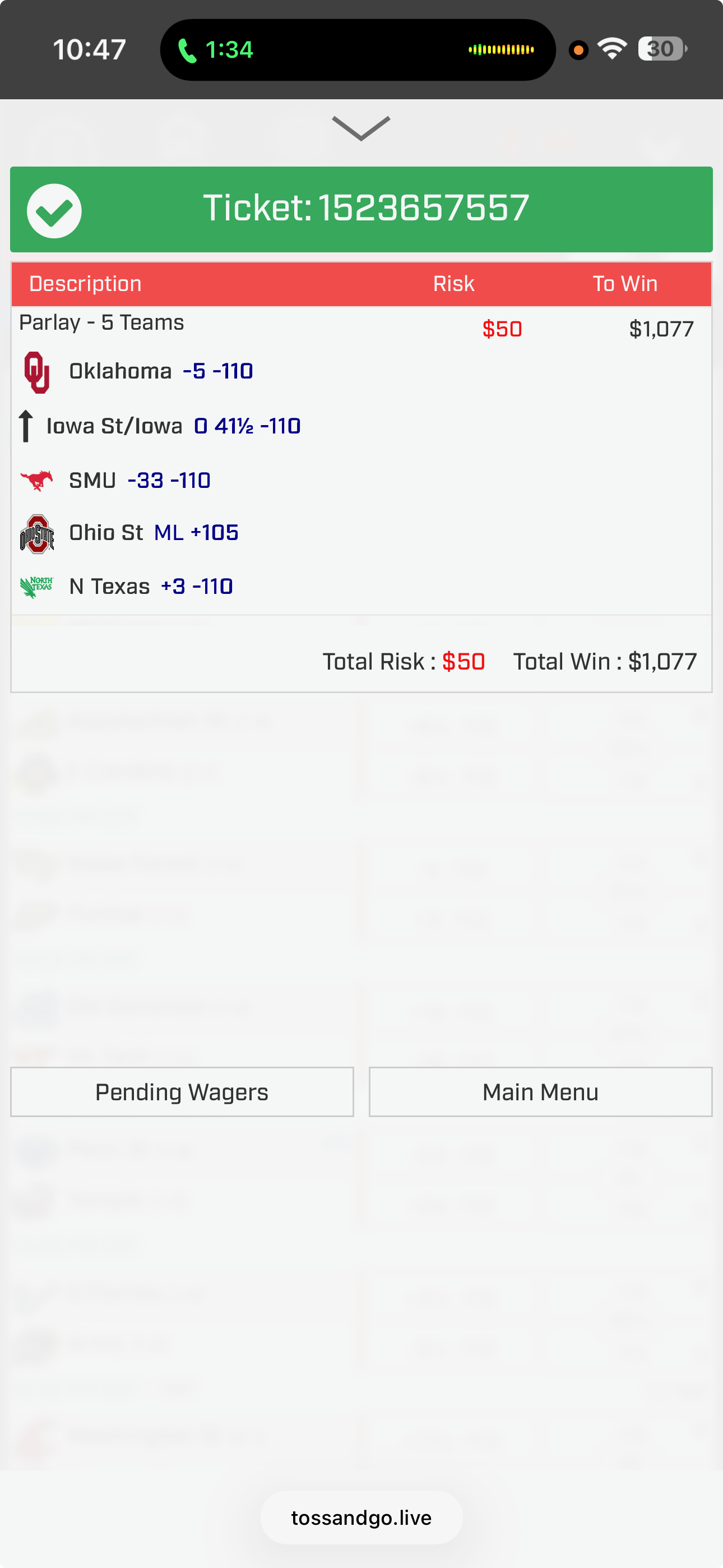 Bet slip