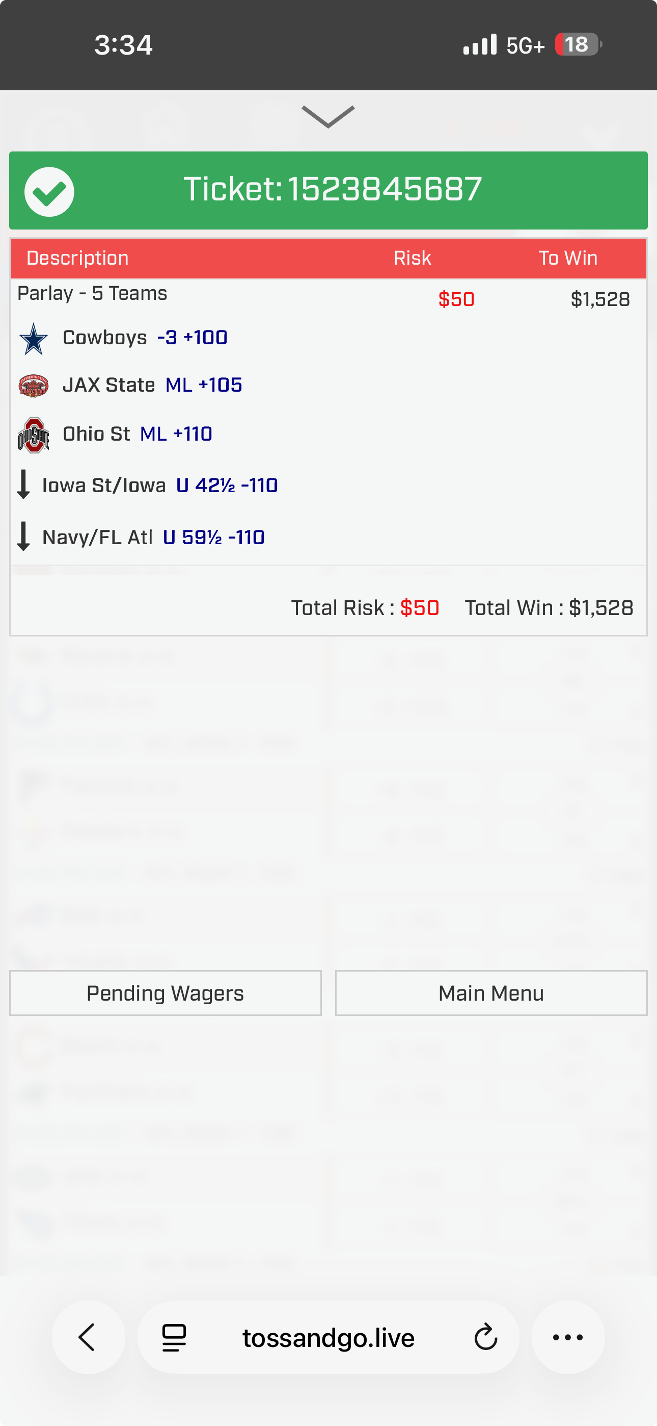 Bet slip