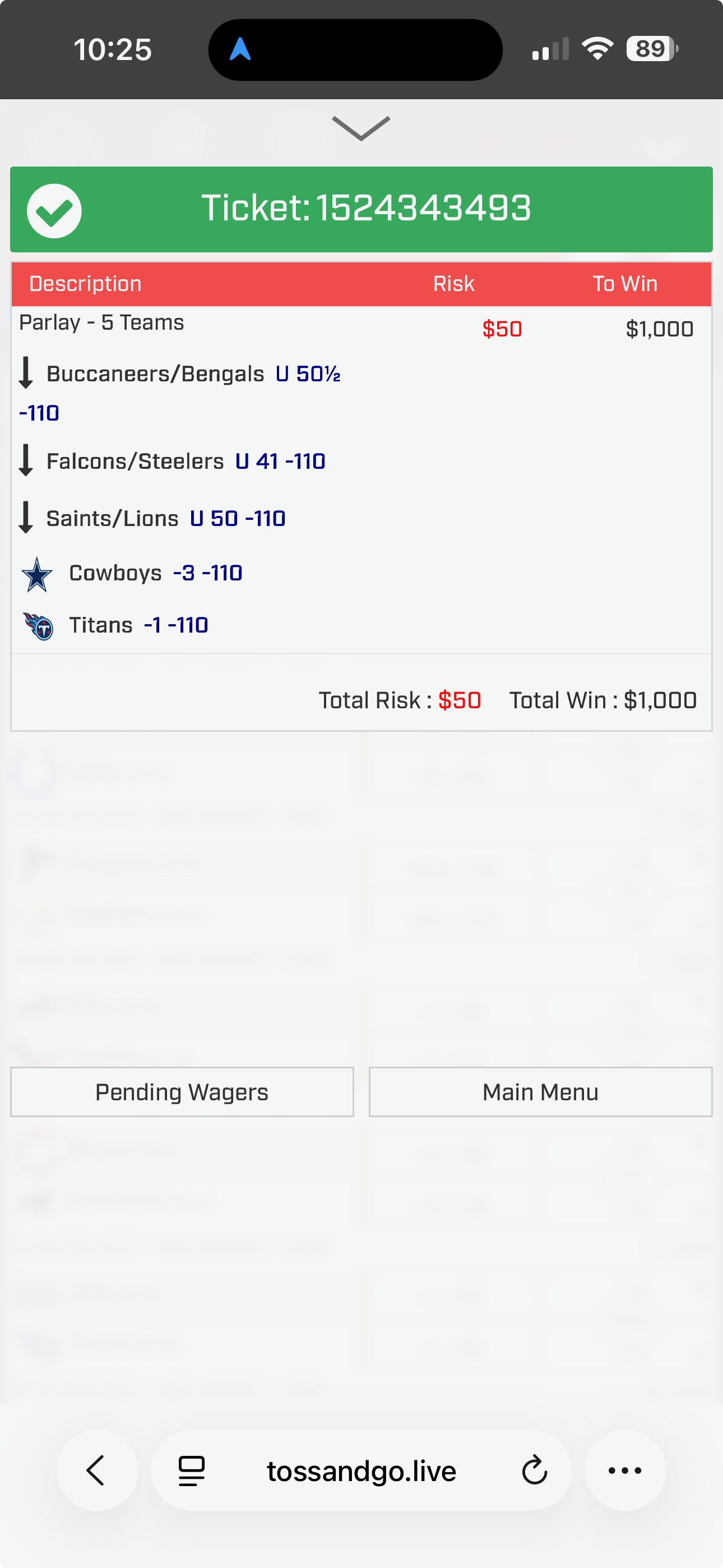Bet slip