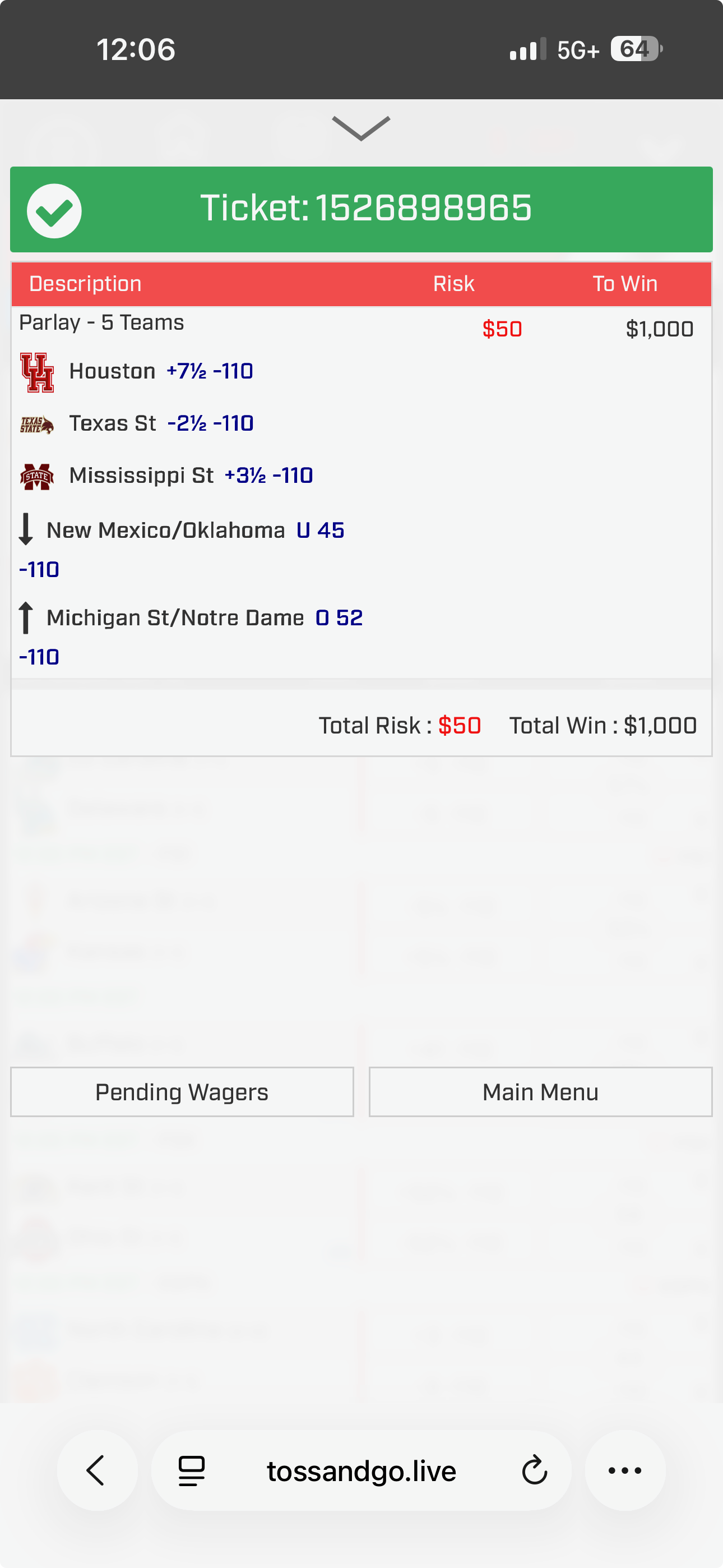 Bet slip