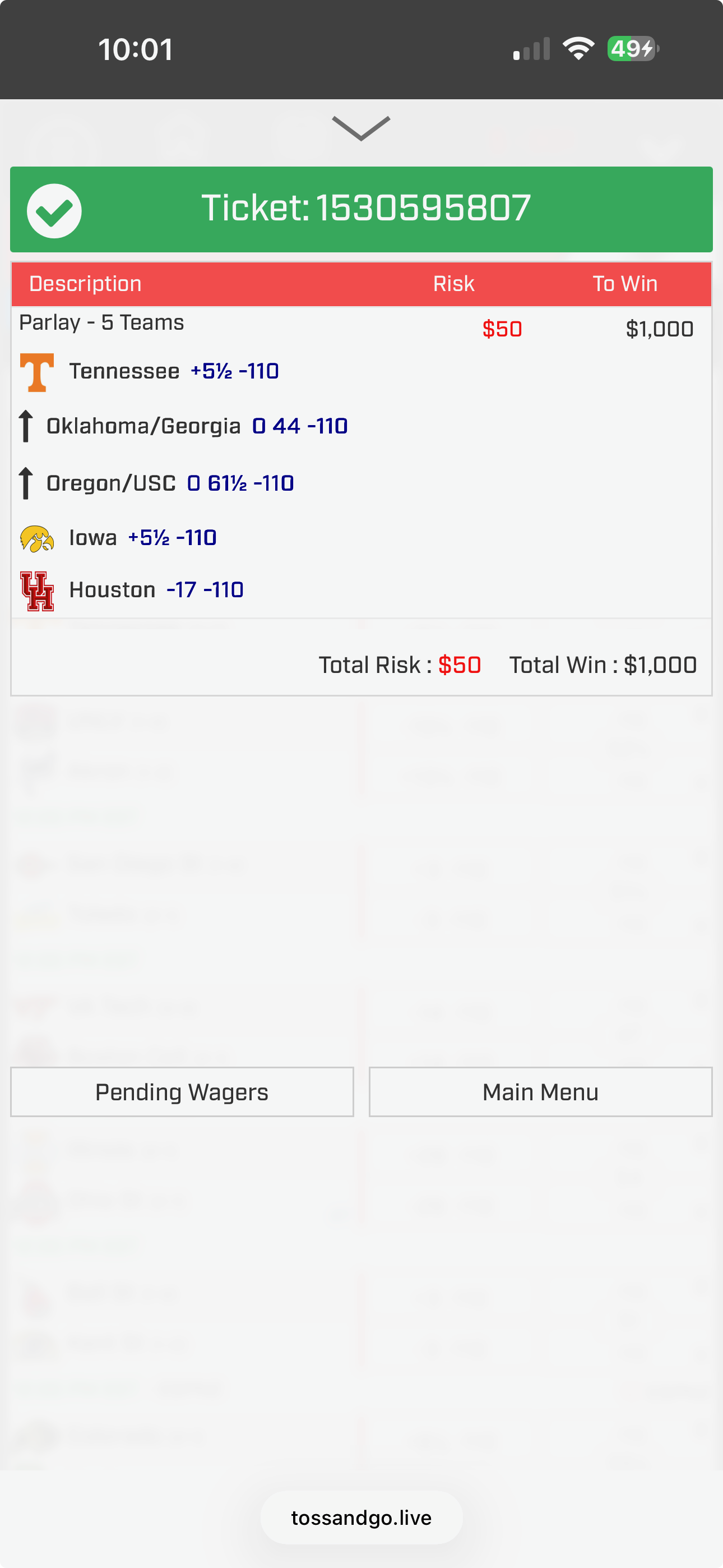 Bet slip